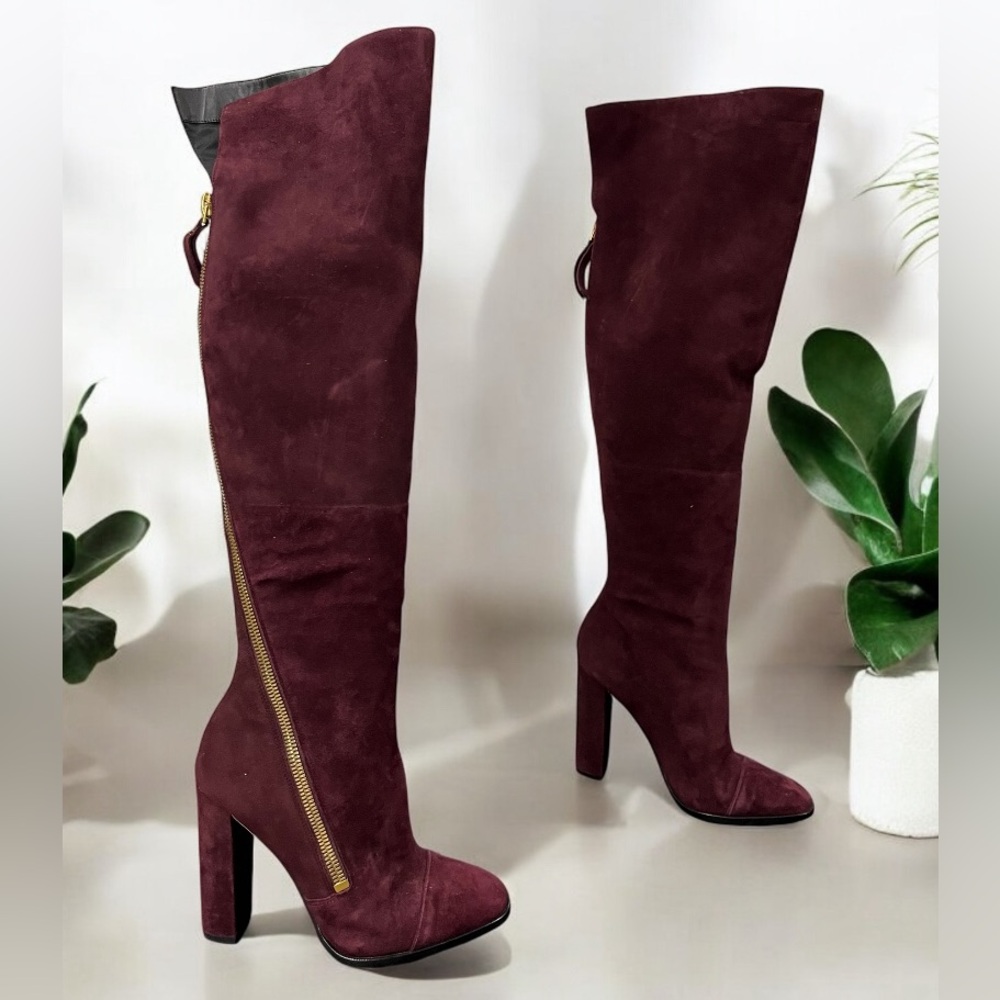 Donna Karan Ariela burgundy suede above knee high boots women's size 8.5